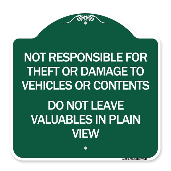 Not Responsible for Theft or Damage to Vehicle Do Not Leave Valuables in Plain View, GW-1818-23542